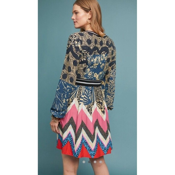 Maeve Anthropologie Sporty Chevron Dress Women’s 6 Graphic Print Fit And Flare - Picture 2 of 14